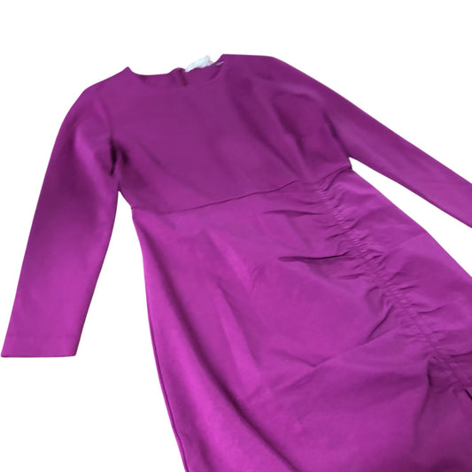 Long Sleeve Dress Women's Ruched Detail Purple Cotton Blend UK12