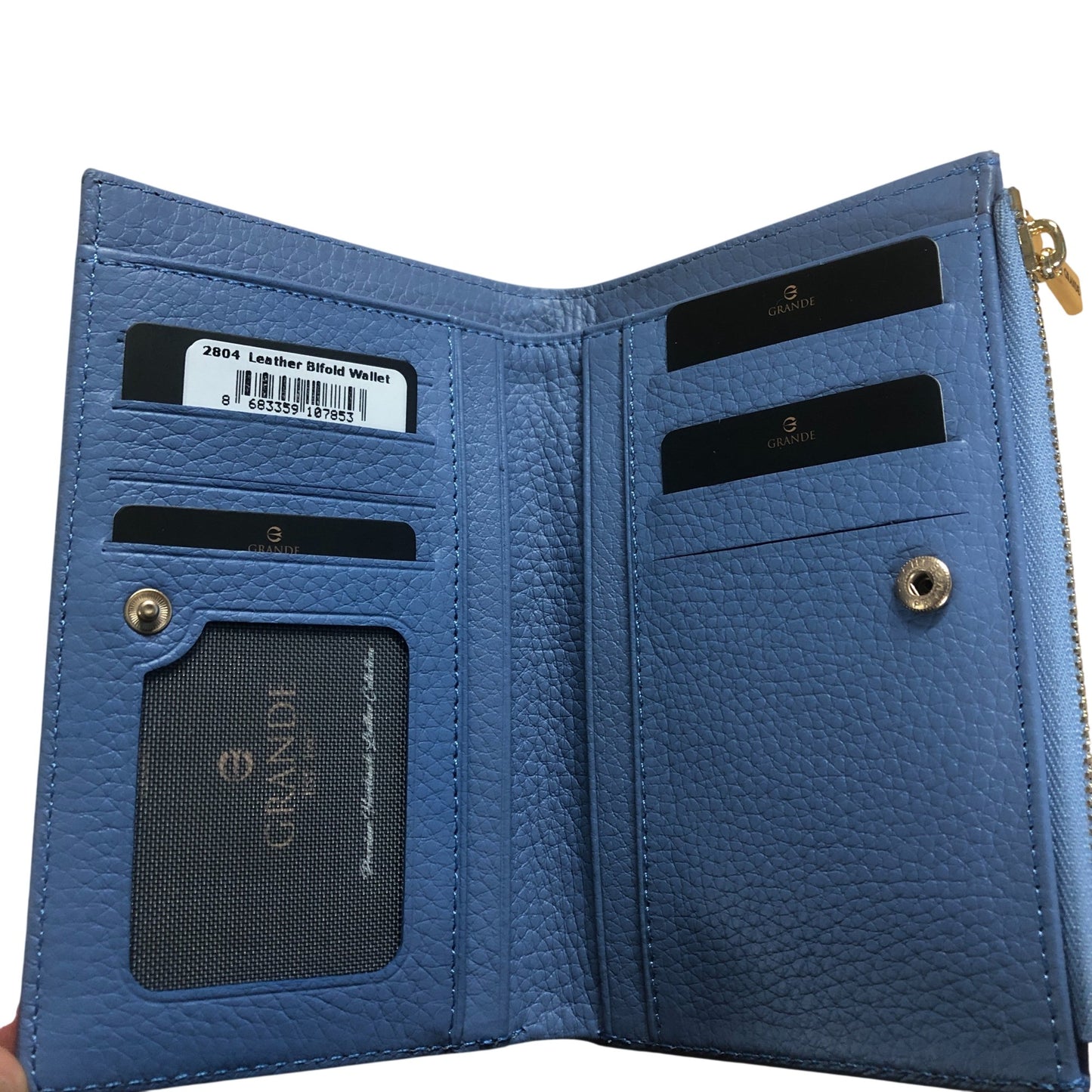 Grande Model 2804 Medium Leather Bifold Wallet Iced Blue New With Tags