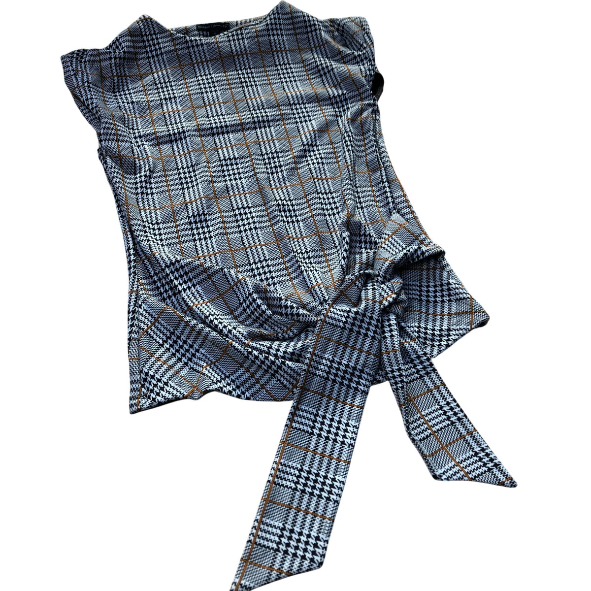 River Island Women's Checked Blouse Stylish Short Sleeves Tie Front Tops