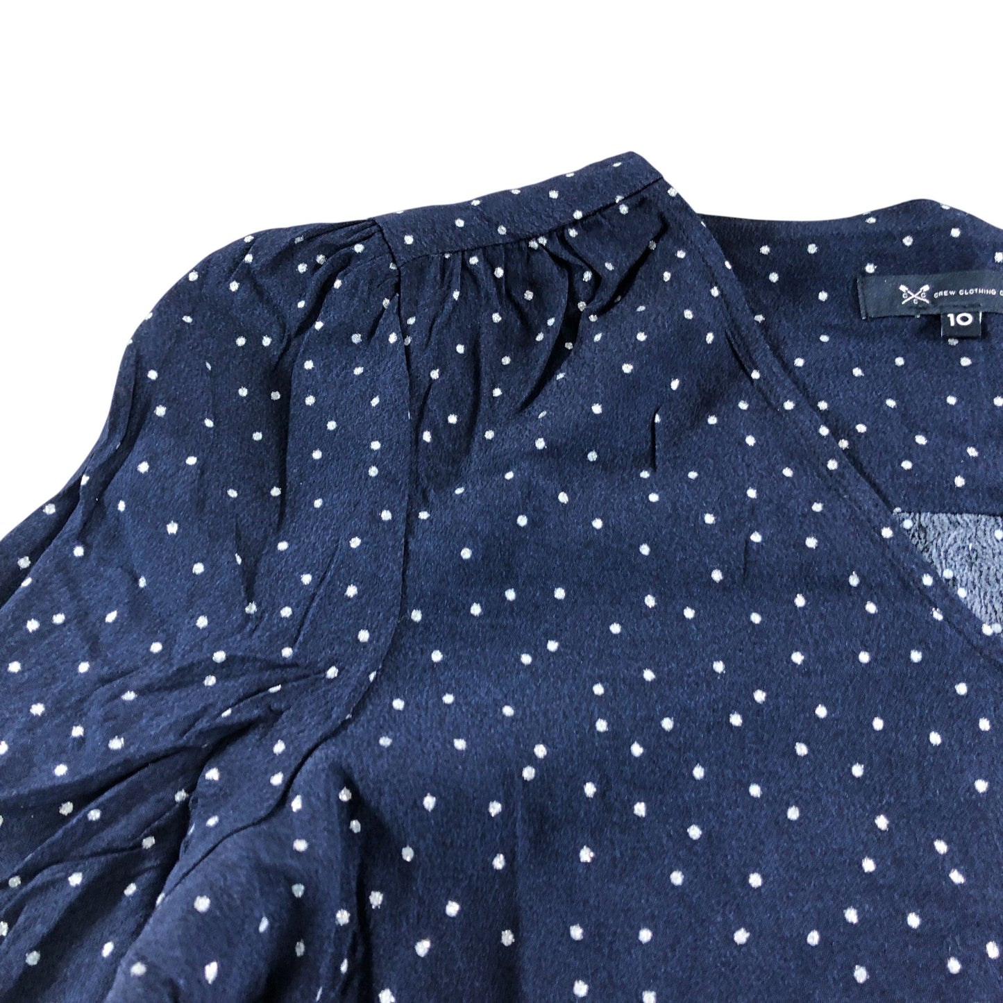 Crew Clothing Company Women's Size 10 Navy Polka Dot Blouse Long Sleeve Top
