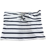 River Island UK16 Women's Striped Knotted Strapless Ribbed Top White Navy