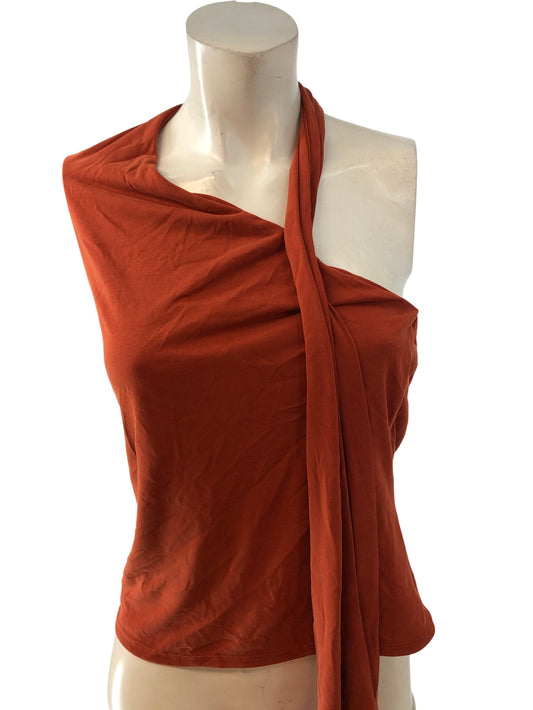 River Island Dark Tropics Halter Neck Top UKM Women's Orange/Red Modal Blend