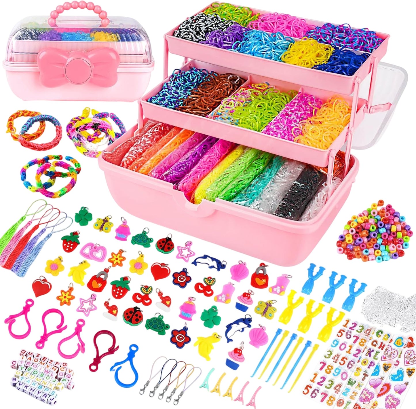 SANLEBI DIY Loom Band Kit 32 Bright Colors 15000 Pieces Craft Set For Kids