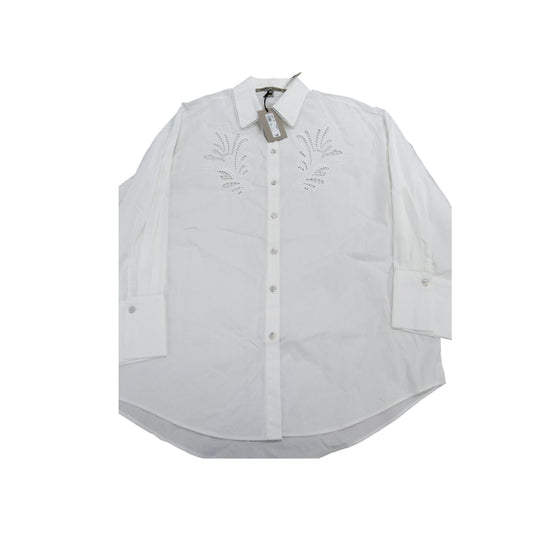 River Island White Smart Shirt UK8 Women's Embroidered Button Up Top