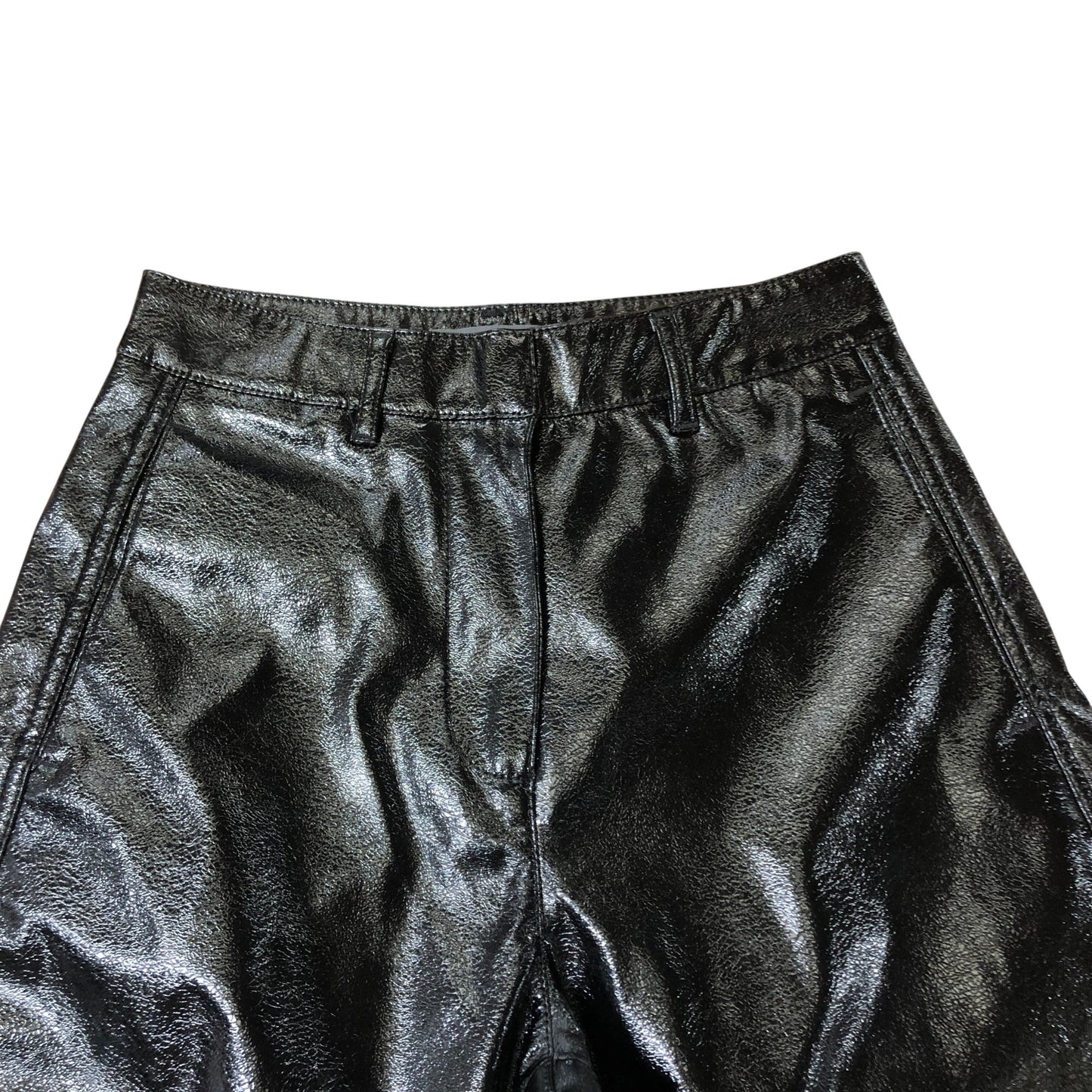 Black Faux Leather Trousers UK8 Regular Women's Fashion High Shine Style