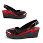 HOT CHOCOLATE DESIGN Bat Wedge Sandals UK5 Women's Black Red Glitter Slingback