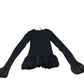 River Island Black Ruffled Hem Long Sleeve Top Women's Ribbed Knit Fashion UK8