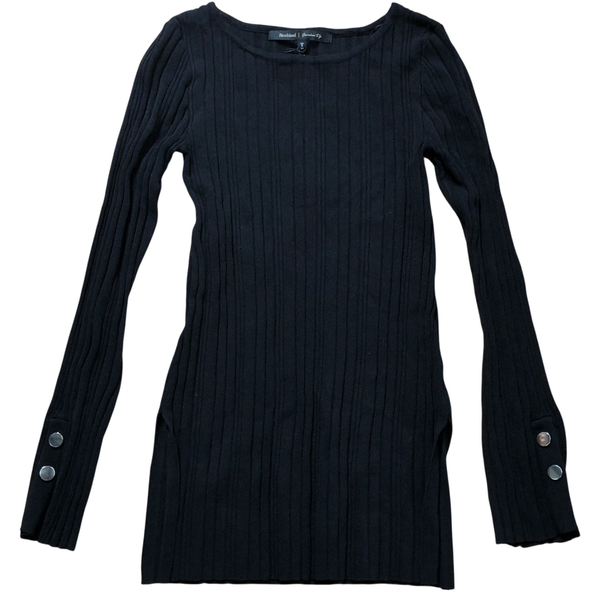 River Island Women's Black Ribbed Long Sleeve Top With Button Detail Size 8