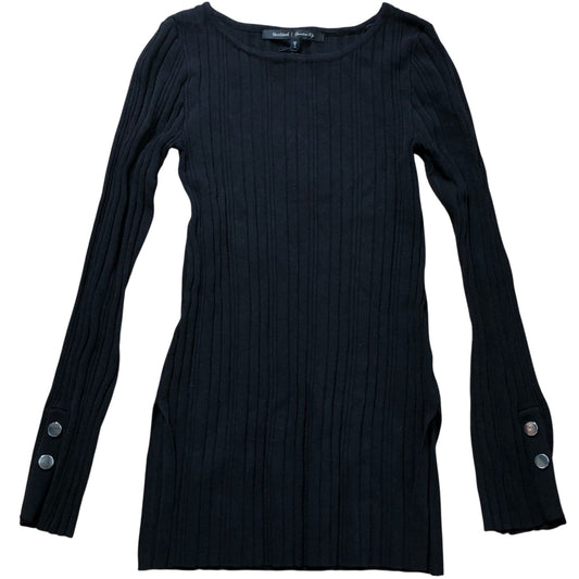 River Island Women's Black Ribbed Long Sleeve Top With Button Detail Size 8