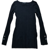 River Island Women's Black Ribbed Long Sleeve Top With Button Detail Size 6