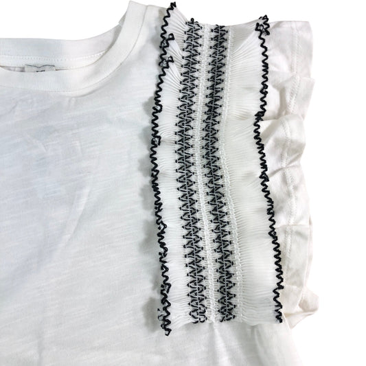 RIVER ISLAND Girls Top UK9-10 Years White Ruffle Sleeve Embroidered Design