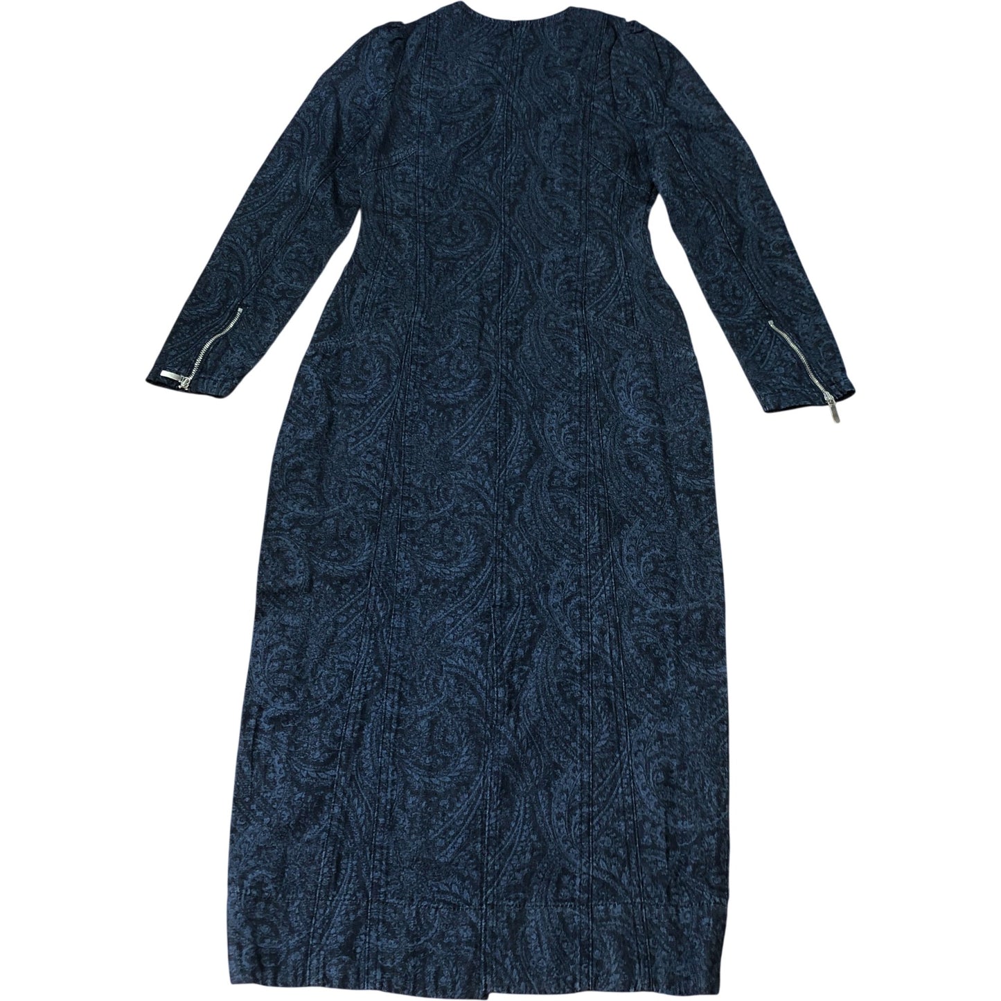Indigo Paisley Print Denim Midi Dress With Front Zip Size 10