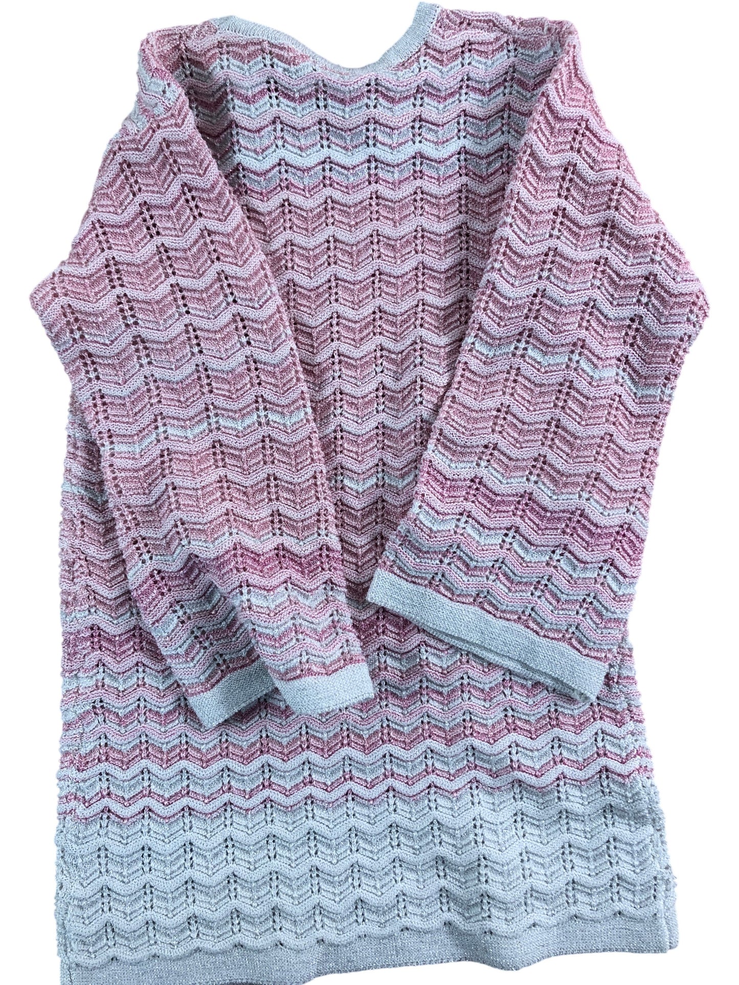 River Island Mini Pink Knit Dress 12-18 Months Girls Long Sleeve Chevrons