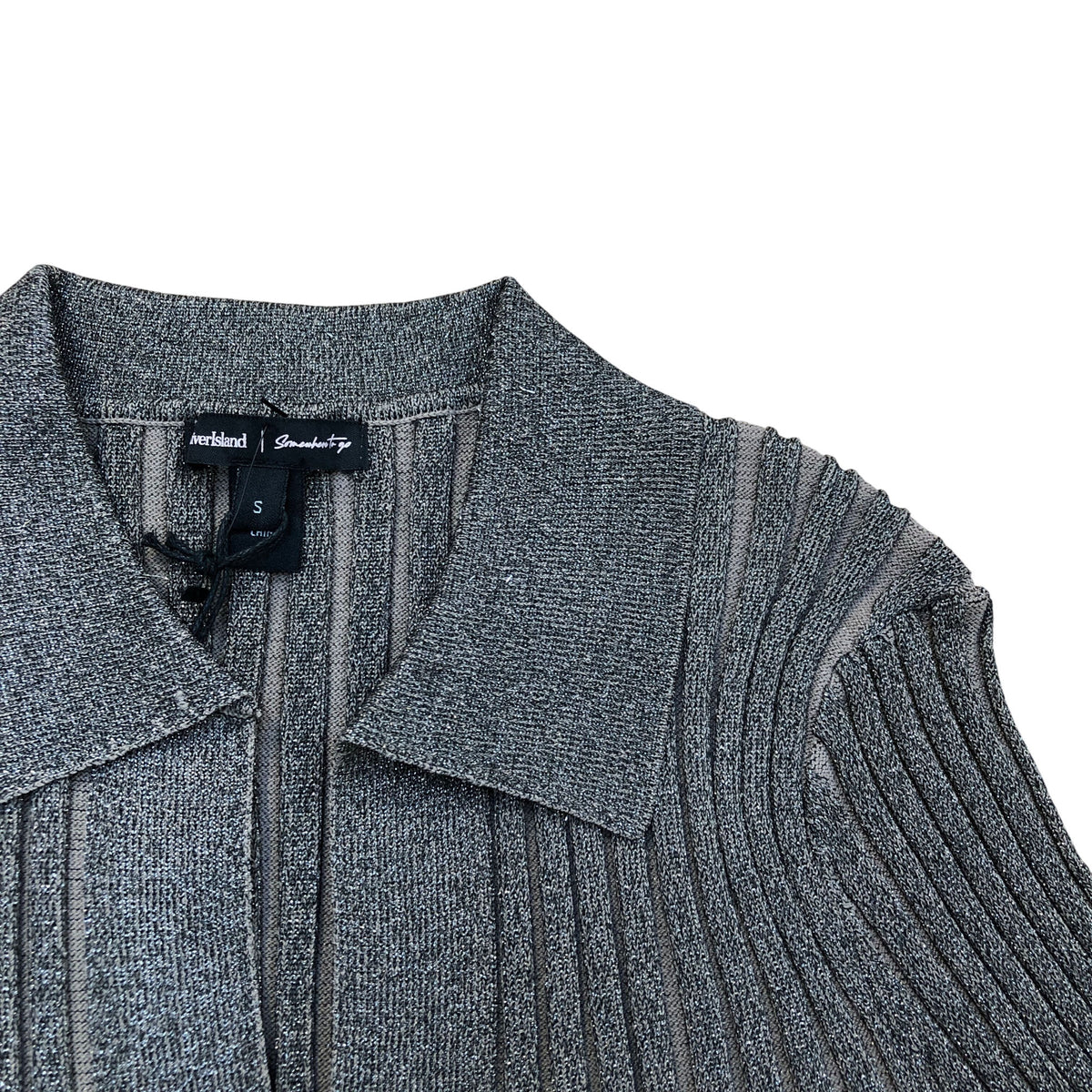 River Island Long Sleeve Fitted Grey Glitter Top Tassel Detail