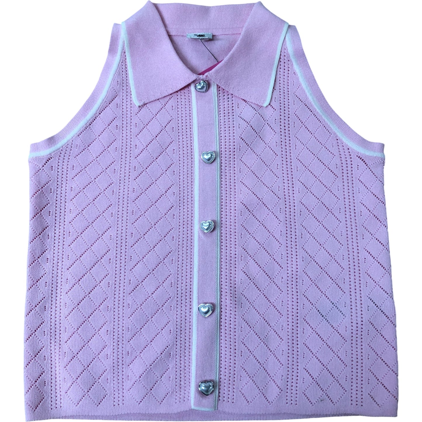 River Island Pink Sleeveless Top Women's Button Up Heart Detail 9-10 Years