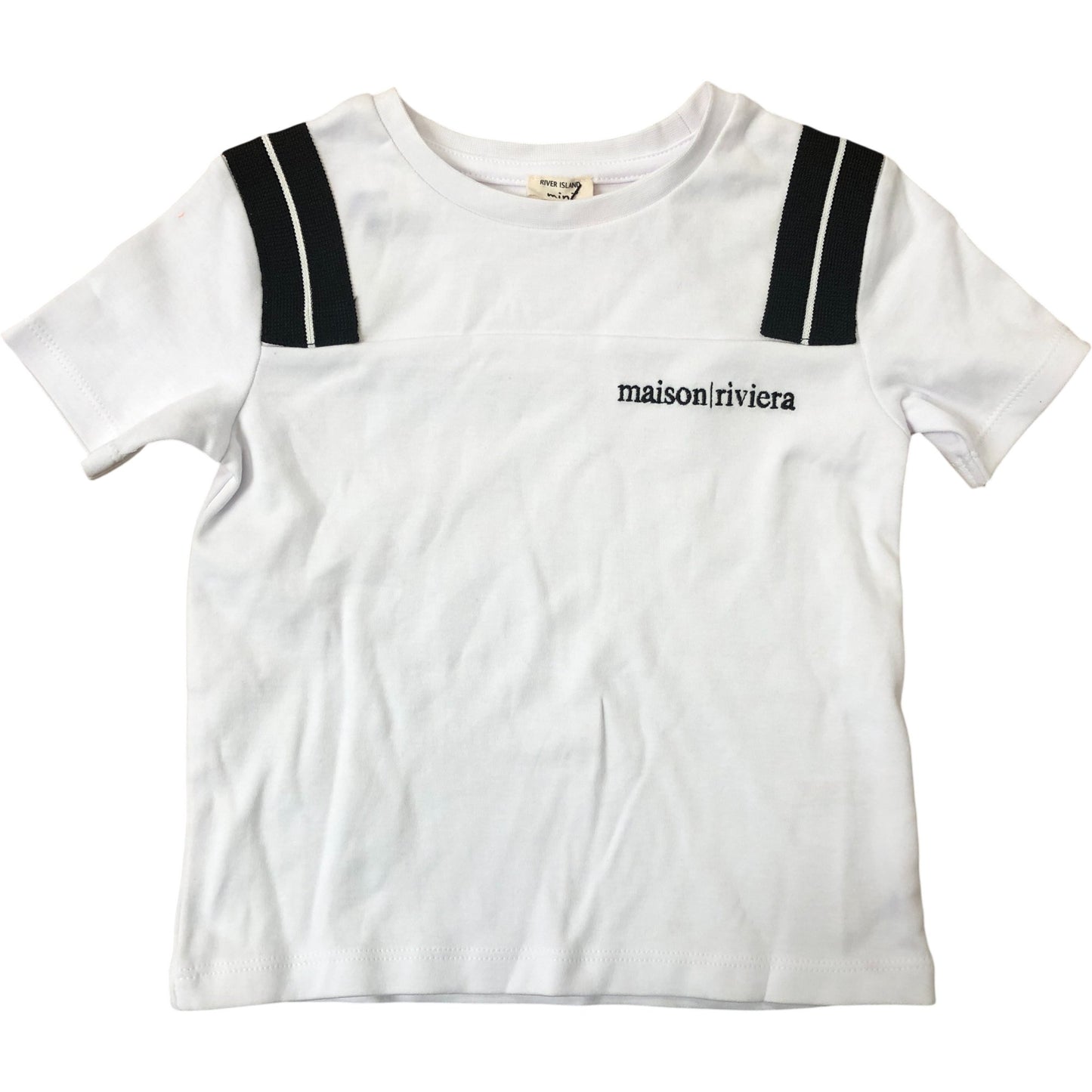 River Island Kids T-Shirt 2-3 Years White Maison Riviera Stripe Design