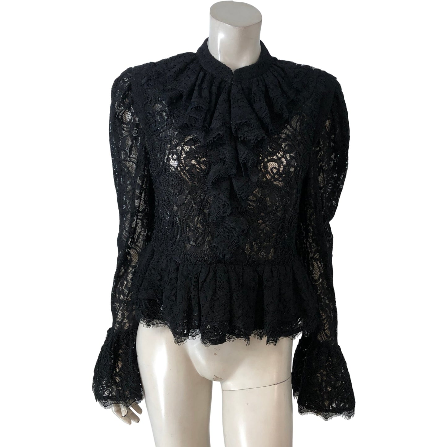 Branded Black Lace Peplum Top Size 12 Women's Ruffle Detail Romantic Style