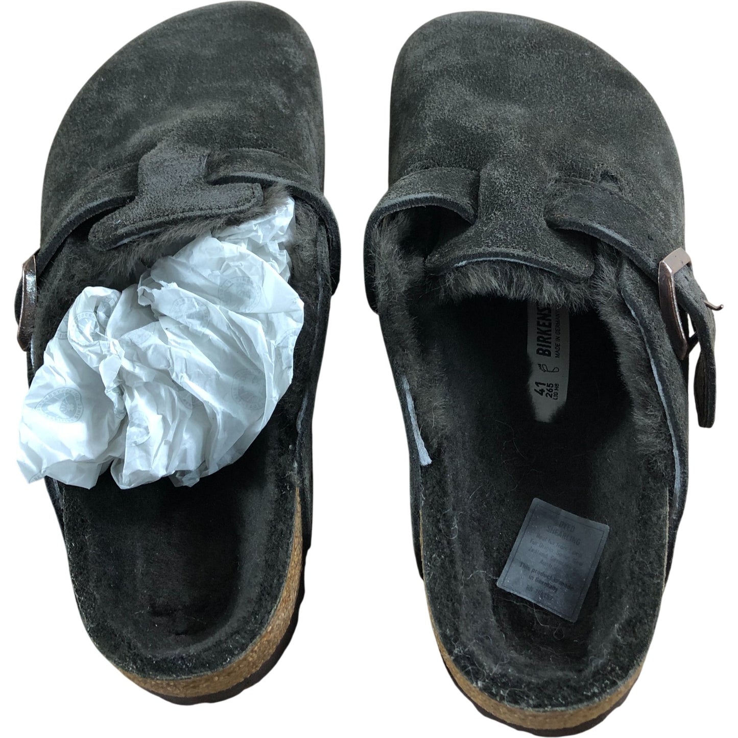 Birkenstock Boston VL Shearling UK7.5 Women's Suede Open Back Slippers Grey