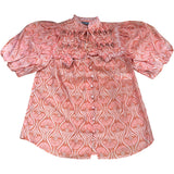 Orange Printed Cut Out Tie Blouse Size S