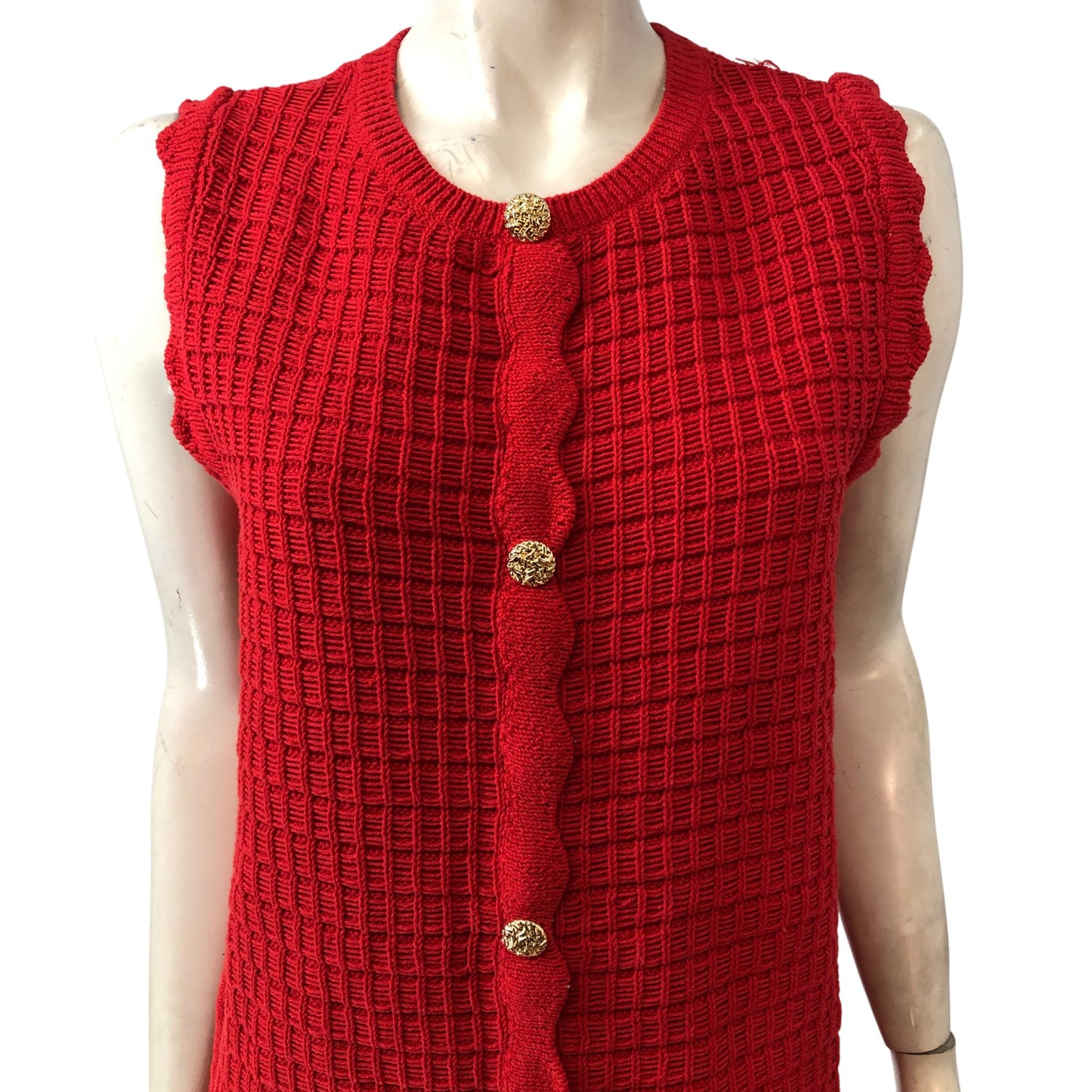 River Island Red Sleeveless Dress Size UK14-16 Women's Knitted Button Front