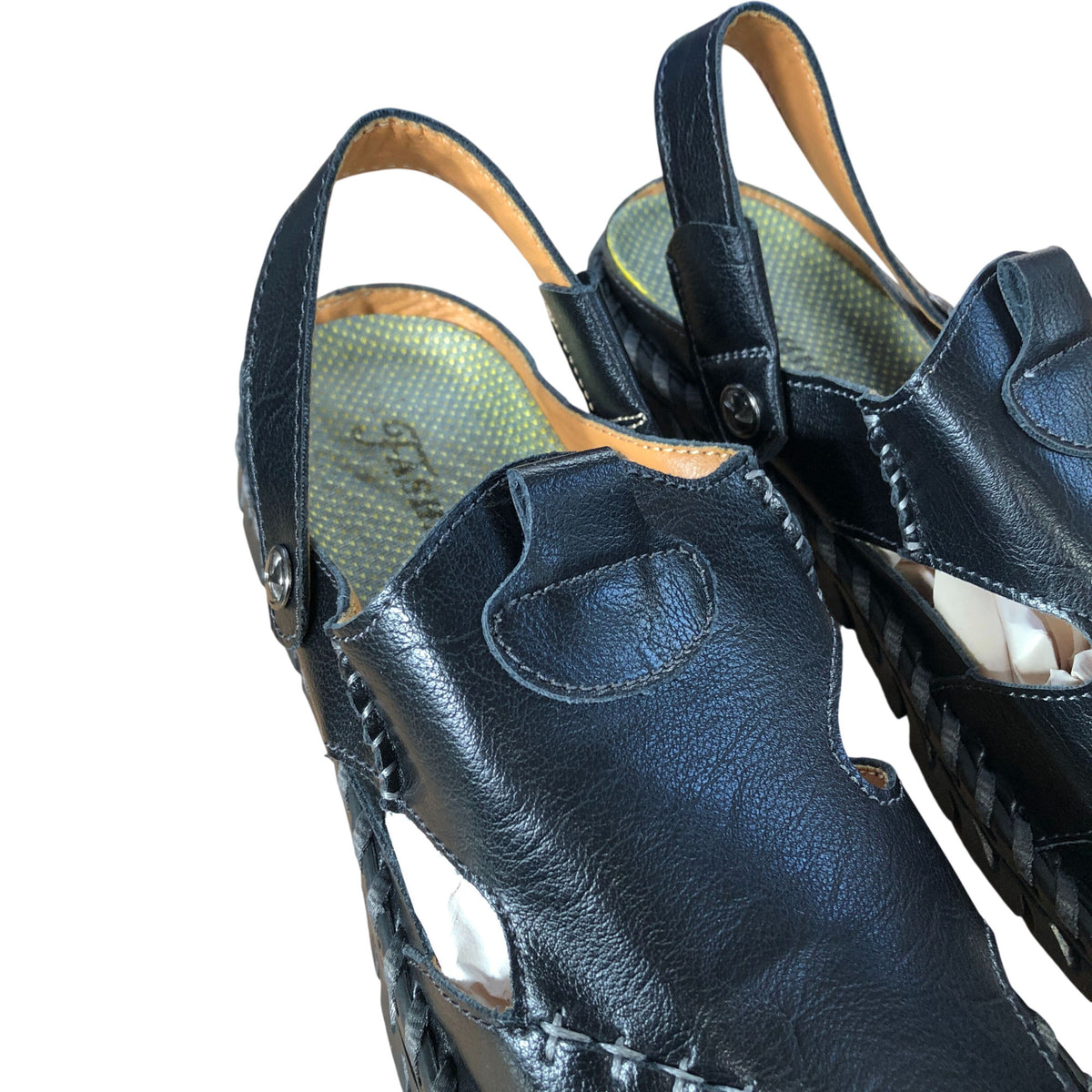 Black Leather Sandals Unisex Open Toe Adjustable Strap UK10.5