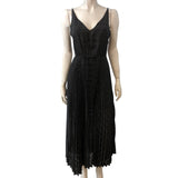 AllSaints Sinead Dress Small Women's Black Pleated Midi V Neck Party Dress