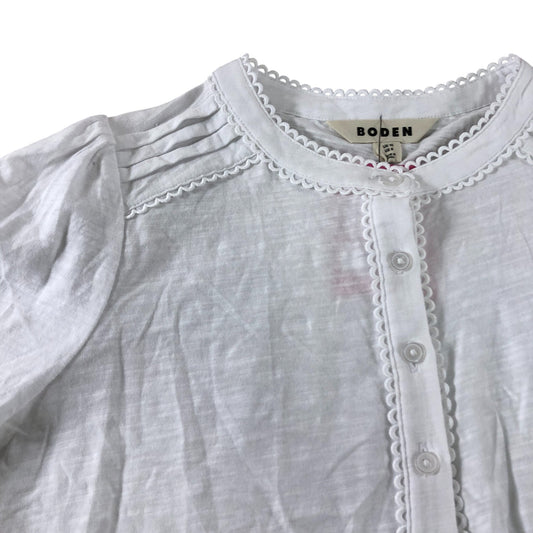 Boden White Long Sleeve Frill Henley Top - Size 10