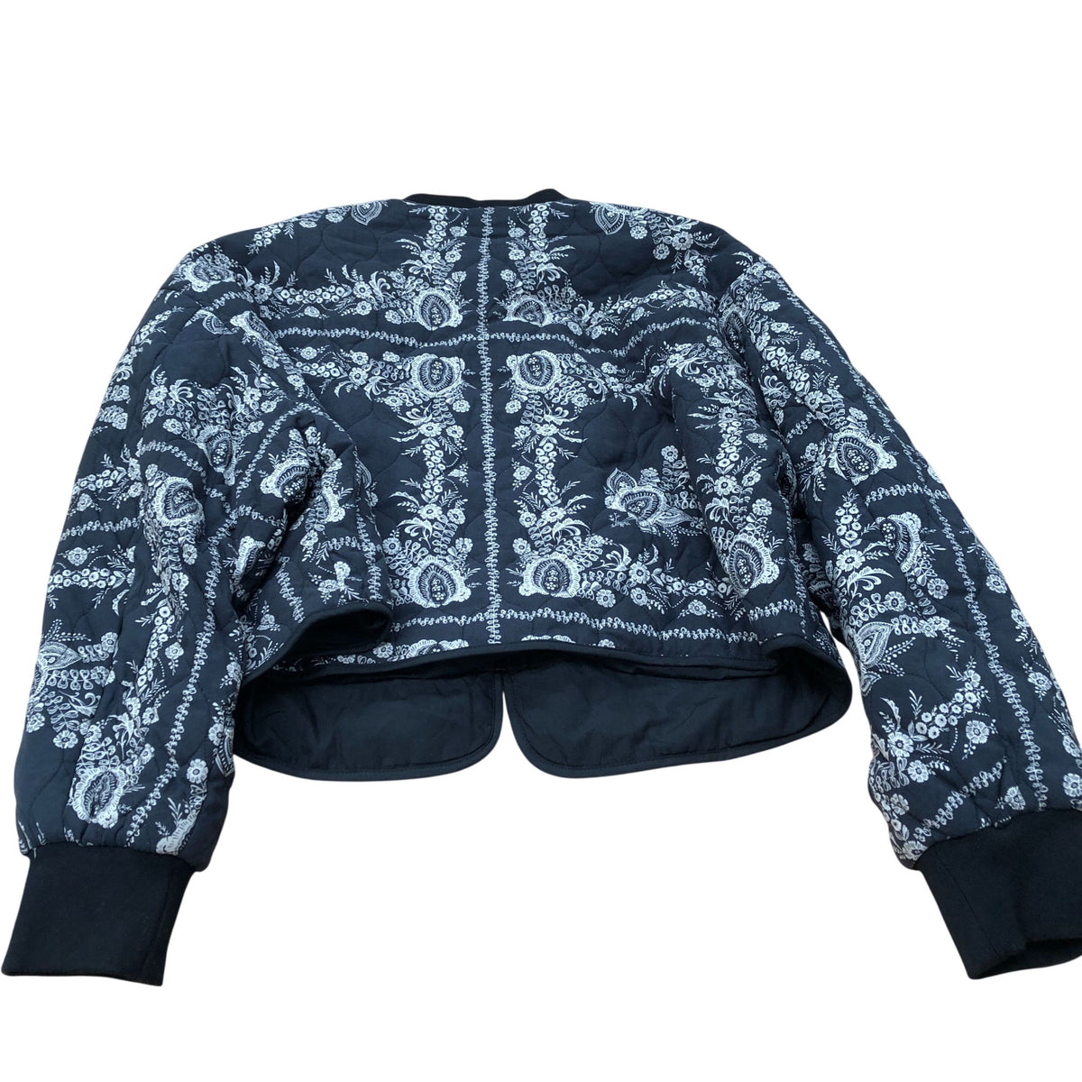Floral Cropped Bomber Jacket Women's Black Quilted UK18