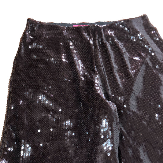 Brown Sequin Trousers UK12 Women's Wide Leg Sparkly