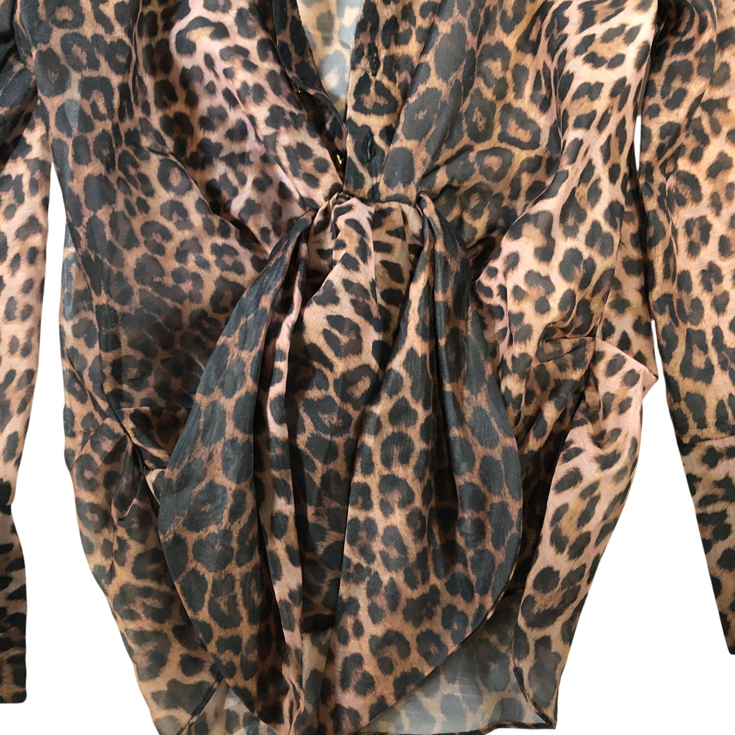 River Island Women's UK8 Brown Leopard Print Sheer Tie Front Blouse