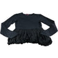 River Island Black Long Sleeve Top UK6 Women's Ruffled Hem Cotton Blend