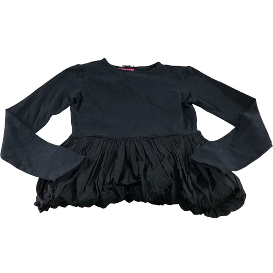River Island Black Long Sleeve Top UK6 Women's Ruffled Hem Cotton Blend