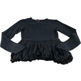 River Island Black Long Sleeve Top UK6 Women's Ruffled Hem Cotton Blend