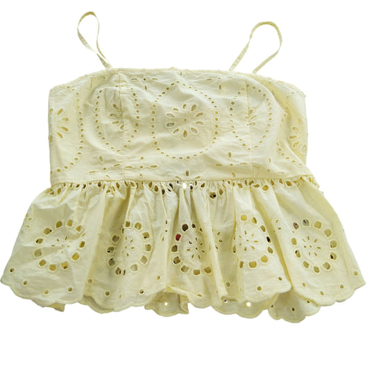 River Island Women's Yellow Floral Embroidered Crop Top UK10 Summer Style