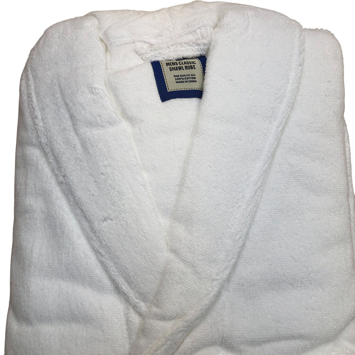 Mens Classic Shawl Robe One Size Cotton Terry Cloth Bathrobe Hotel Spa White