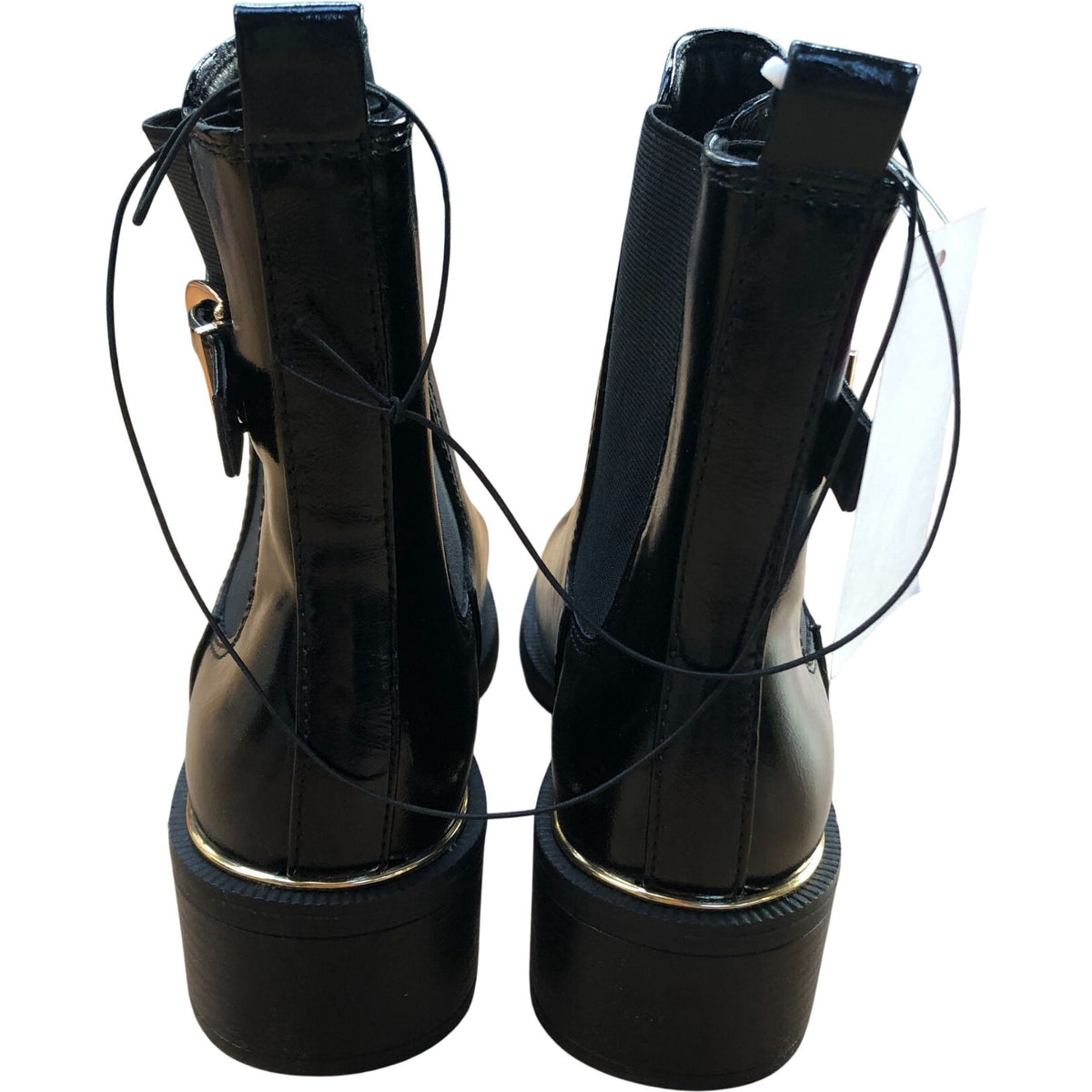 Chunky Heel Chelsea Boots UK Size 7 Women's Black Glossy Finish
