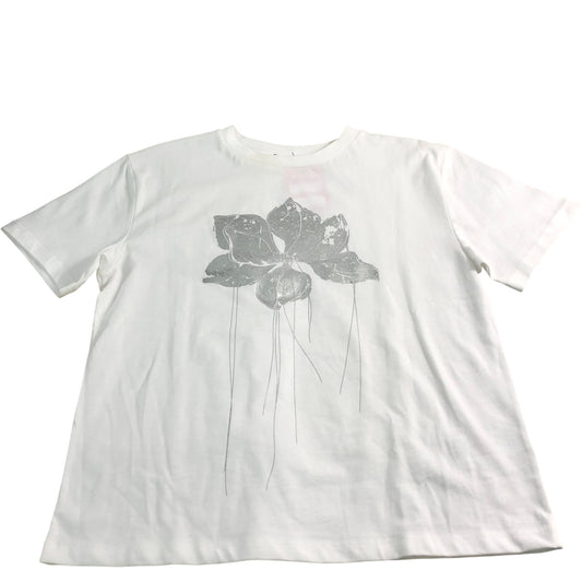 Branded Women's Flower Print T-Shirt Size 12 Short Sleeve White Cotton