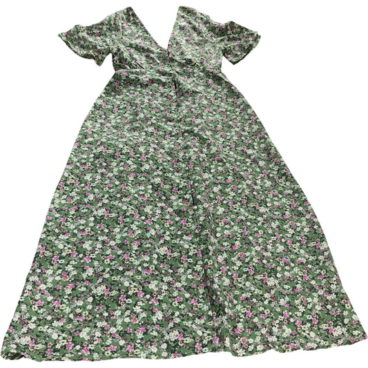 Brave Soul Floral Print Maxi Dress XS Women's Short Sleeve V Neck Green