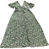 Brave Soul Floral Print Maxi Dress XS Women's Short Sleeve V Neck Green