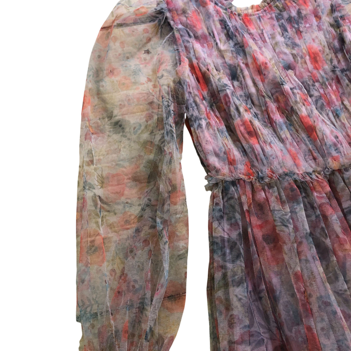 Lace and Beads Floral Maxi Dress UK8 Women's Pink Tulle Long Sleeve