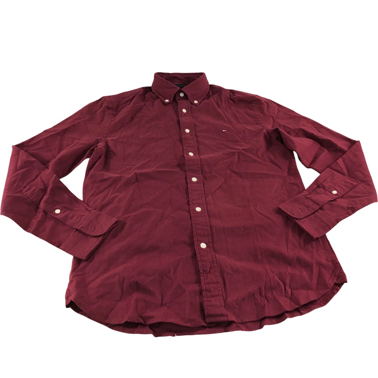 Tommy Hilfiger Flex Regular Fit Shirt XS Men's Burgundy Button Down Flannel