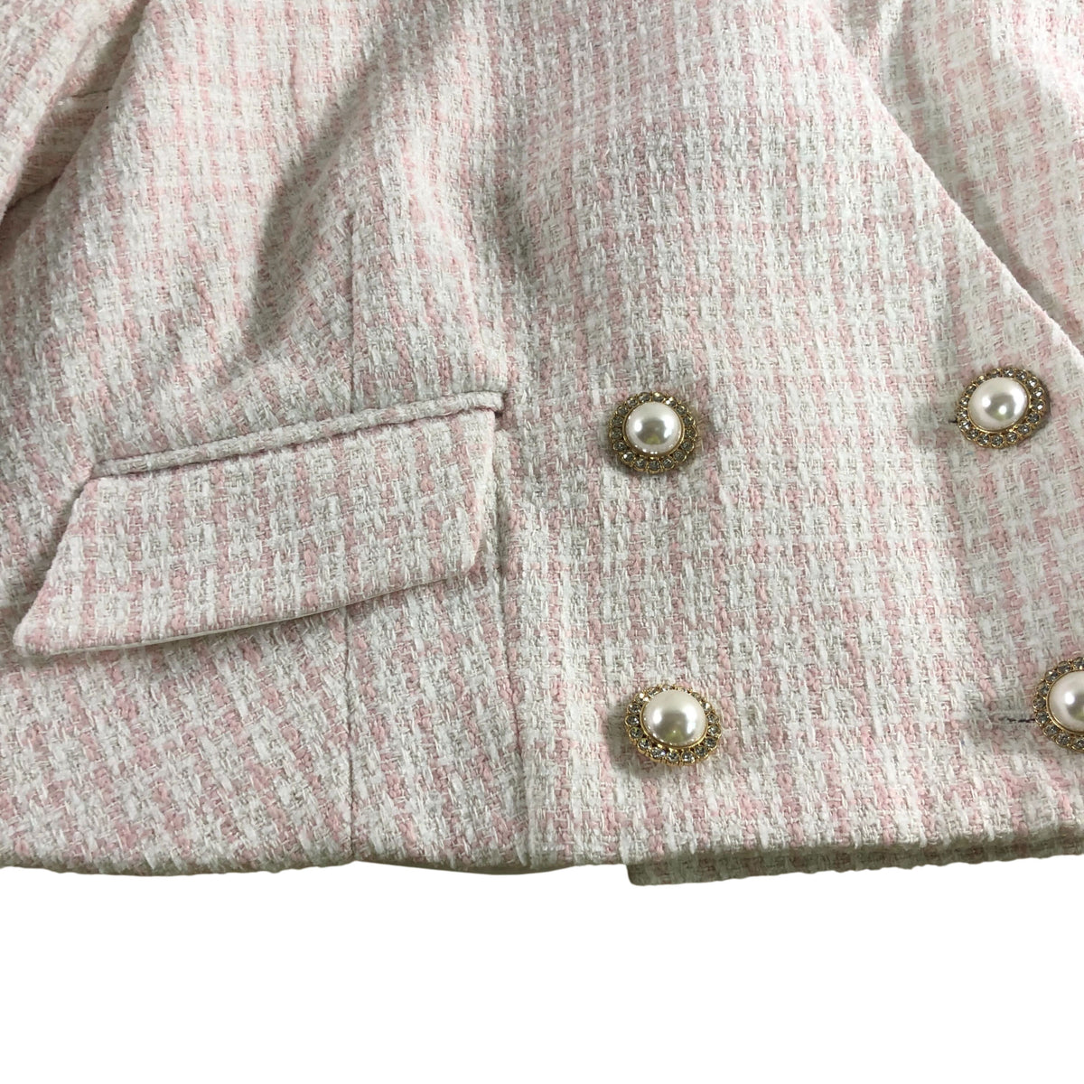 River Island Cropped Blazer Jacket UK8 Women's White Pink Tweed Double Breasted