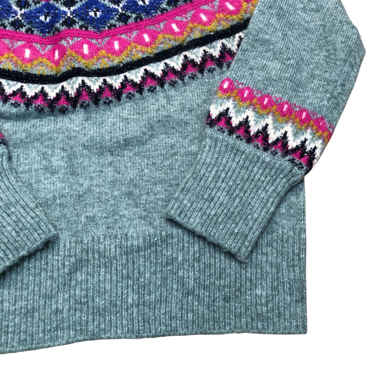 Wool Blend Fair Isle Knit Sweater Green Multicolour Size 10
