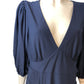 Little Mistress Iska Navy Blue Dress UK20 Women's V Neck Puff Sleeve Ruffle Long