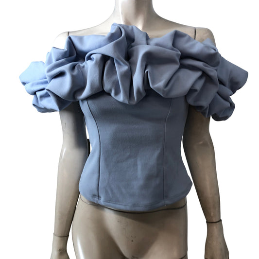 River Island Off Shoulder Ruffled Blouse Size UK Large Women's Light Blue