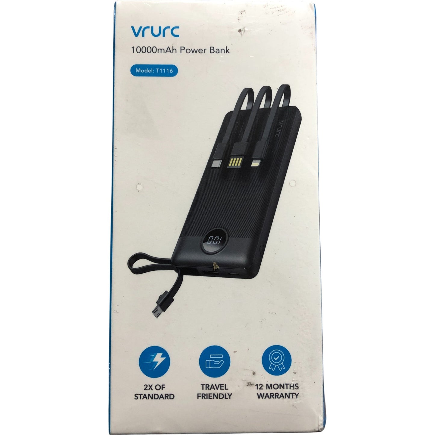 Vrurc 10000mAh Power Bank Model T1116 USB Type C Travel Friendly Charger
