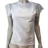 River Island Women's White Top XS Lace Cap Sleeve T-Shirt Elegant Casual