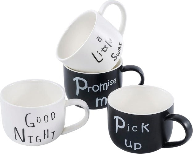 Set of Four Mugs Good Night Promise Me Pick Up A Little Sweet Ceramic Drinkware