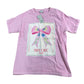 River Island Girls T-Shirt UK7-8 Pink Bow Design Short Sleeve Chic Top
