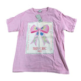 River Island Girls T-Shirt UK7-8 Pink Bow Design Short Sleeve Chic Top